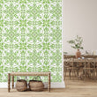Load image into Gallery viewer, Green botanical geometric tile fabric peel and stick wallpaper