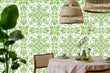 Load image into Gallery viewer, Green botanical geometric tile fabric peel and stick wallpaper