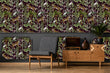 Load image into Gallery viewer, Black and green rainforest Jungle animals fabric peel and stick wallpaper