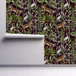 Load image into Gallery viewer, Black and green rainforest Jungle animals fabric peel and stick wallpaper