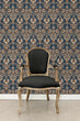 Load image into Gallery viewer, Victorian blue and orange floral damask fabric peel and stick wallpaper