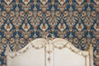 Load image into Gallery viewer, Victorian blue and orange floral damask fabric peel and stick wallpaper
