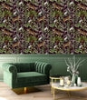 Load image into Gallery viewer, Black and green rainforest Jungle animals fabric peel and stick wallpaper