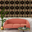 Load image into Gallery viewer, Victorian black dragonfly floral fabric peel and stick wallpaper