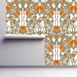 Load image into Gallery viewer, Vintage Art Deco orange floral fabric peel and stick wallpaper