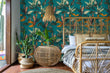 Load image into Gallery viewer, Blue tropical coastal botanical fabric peel and stick wallpaper