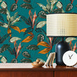 Load image into Gallery viewer, Blue tropical coastal botanical fabric peel and stick wallpaper