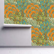Load image into Gallery viewer, Art Nouveau antique blue and orange fabric peel and stick wallpaper