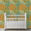 Load image into Gallery viewer, Art Nouveau antique blue and orange fabric peel and stick wallpaper