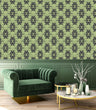 Load image into Gallery viewer, Antique Victorian geometric blue and green fabric peel and stick wallpaper