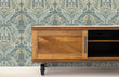 Load image into Gallery viewer, Antique Victorian damask floral grey fabric peel and stick wallpaper with wood cabinet