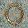 Load image into Gallery viewer, Blue Art Nouveau bird Victorian antique fabric peel and stick wallpaper with gold mirror