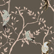 Load image into Gallery viewer, Grey Asian Chinoiserie bird botanical fabric peel and stick wallpaper sample