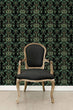 Load image into Gallery viewer, Dark moody Victorian Art Nouveau fabric peel and stick wallpaper with black chair