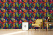 Load image into Gallery viewer, Bright eclectic tropical parrot fabric peel and stick wallpaper in room with picture, chair and table