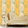 Load image into Gallery viewer, Victorian antique gold peacock Chinoiserie fabric peel and stick wallpaper with sofa