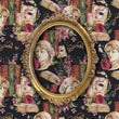 Load image into Gallery viewer, Dark academia books and statue bust fabric peel and stick wallpaper with gold mirror