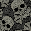 Load image into Gallery viewer, Black and white gothic skull fabric peel and stick wallpaper sample