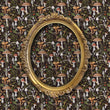 Load image into Gallery viewer, Dark botanical mushroom fabric peel and stick wallpaper with gold mirror on wall
