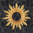 Load image into Gallery viewer, Moody dark Art Deco black and gold fabric peel and stick wallpaper on wall with gold mirror