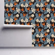 Load image into Gallery viewer, Dark botanical tropical palm leaves fabric peel and stick wallpaper on wall partially rolled up