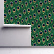 Load image into Gallery viewer, Victorian gothic Art Deco peacock fabric peel and stick wallpaper on wall partially rolled up