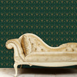 Load image into Gallery viewer, Black and gold antique Art Deco geometric fabric peel and stick wallpaper with gold sofa