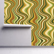Load image into Gallery viewer, Antique vintage Mid-century modern green and brown fabric peel and stick wallpaper on wall partially rolled up