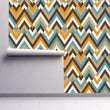 Load image into Gallery viewer, Vintage retro Mid-century Modern geometric fabric peel and stick wallpaper partially rolled up on wall