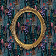 Load image into Gallery viewer, Dark nautical see life beach house fabric peel and stick wallpaper with gold mirror