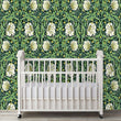 Load image into Gallery viewer, Antique Victorian Art Nouveau floral fabric peel and stick wallpaper in nursery with crib