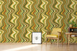 Load image into Gallery viewer, Antique vintage Mid-century modern green and brown fabric peel and stick wallpaper in room with chair and picture