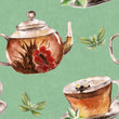 Load image into Gallery viewer, Victorian antique teapot and teacup fabric peel and stick wallpaper sample