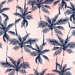 Load image into Gallery viewer, Vintage retro palm tree pink and blue fabric peel and stick wallpaper sample