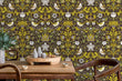 Load image into Gallery viewer, Victorian antique Art Nouveau bird garden fabric peel and stick wallpaper in room with table and chairs