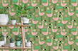 Load image into Gallery viewer, Vintage retro tropical flamingo fabric peel and stick wallpaper with plants on stand