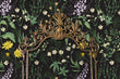 Load image into Gallery viewer, Cottagecore botanical floral dark fabric peel and stick wallpaper with Victorian mirror