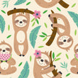 Load image into Gallery viewer, Cute tropical sloth kid's fabric peel and stick wallpaper sample