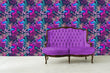 Load image into Gallery viewer, Neon nautical tropical fish fabric peel and stick wallpaper with purple sofa