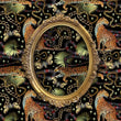 Load image into Gallery viewer, Black tropical cheetah print fabric peel and stick wallpaper with gold mirror