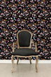 Load image into Gallery viewer, Dark flower garden fabric peel and stick wallpaper with black chair
