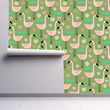 Load image into Gallery viewer, Vintage retro tropical flamingo fabric peel and stick wallpaper on wall partially rolled up
