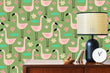 Load image into Gallery viewer, Vintage retro tropical flamingo fabric peel and stick wallpaper with cabinet, clock and lamp