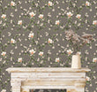 Load image into Gallery viewer, Victorian antique grey and pink botanical floral fabric peel and stick wallpaper with fire mantle and vase with flowers