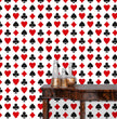 Load image into Gallery viewer, Black and red deck of cards eclectic fabric peel and stick wallpaper with table and jars