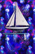 Load image into Gallery viewer, Blue moody tropical nautical jellyfish fabric peel and stick wallpaper with decorative sailboat