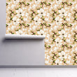 Load image into Gallery viewer, Victorian antique floral botanical fabric peel and stick wallpaper on wall partially rolled up