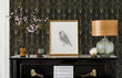 Load image into Gallery viewer, Black and gold geometric antique Art Deco fabric peel and stick wallpaper with piano and lamp