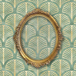Load image into Gallery viewer, Green and gold antique geometric Art Deco fabric peel and stick wallpaper with gold mirror