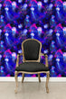Load image into Gallery viewer, Blue moody tropical nautical jellyfish fabric peel and stick wallpaper with black chair